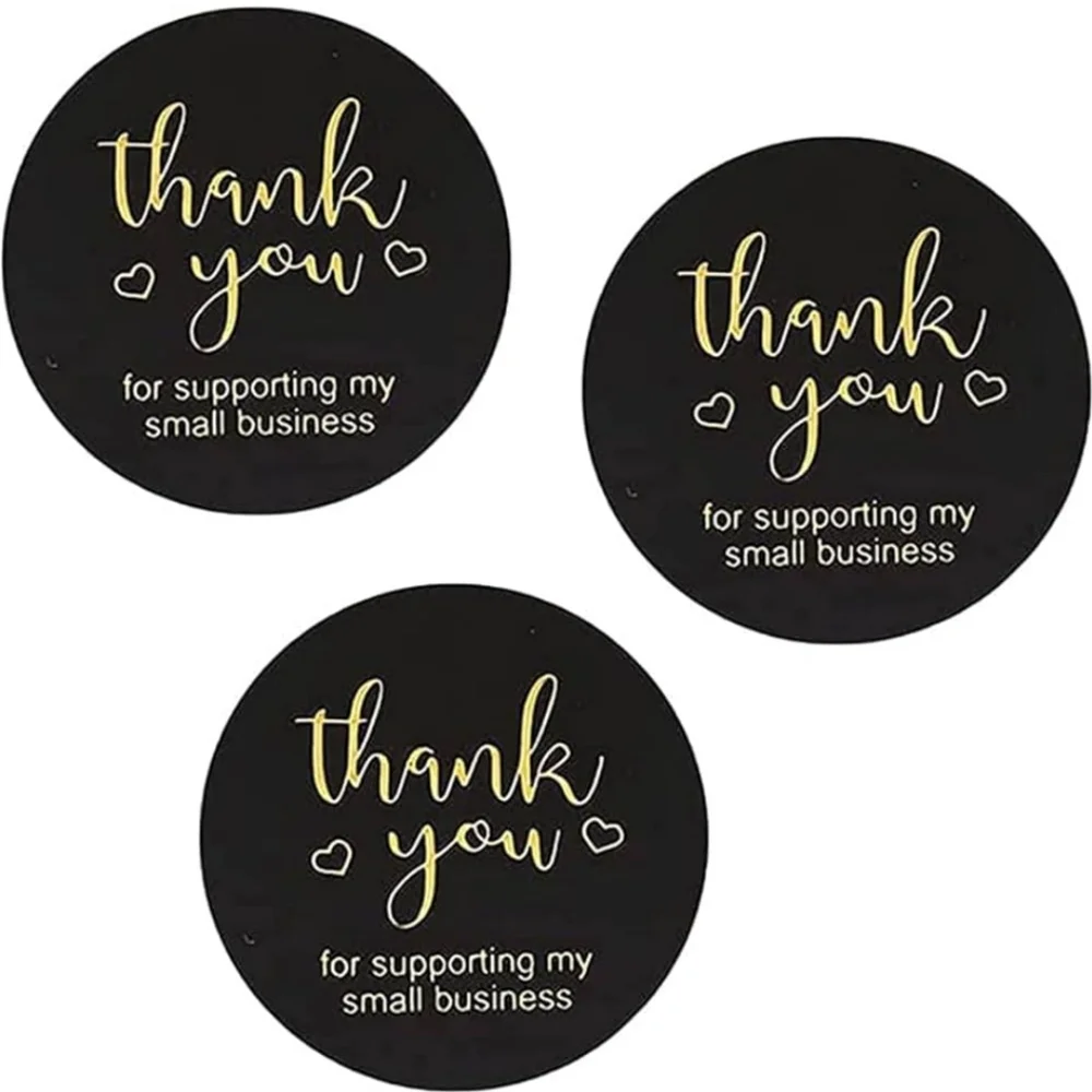 🌻NEW Thank You One-Inch Jet Black and Gold Stickers 500 Count Roll